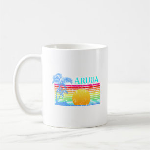 Caneca De Café Por do sol retro de Aruba da praia