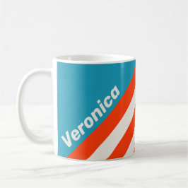 Caneca De Café Pôr do Sol Retrô Ondas Rápidas Listras com Nome