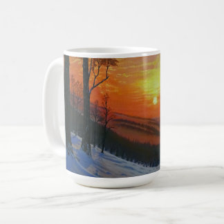 Caneca de Café - "Pôr do Sol sobre Floresta Nevada