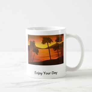 Caneca De Café Por do sol tropical da palmeira