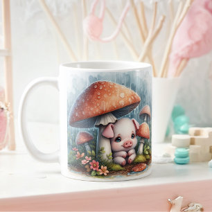 Caneca De Café Porco Adorável De Bebê Sob O Guarda-Chuva