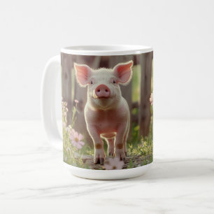 Caneca De Café Porco bonito no jardim da flor