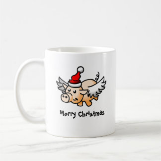Caneca De Café Porco Clássico Voando de Natal
