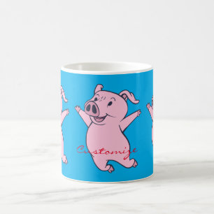 Caneca De Café Porco cor-de-rosa feliz que salta Thunder_Cove