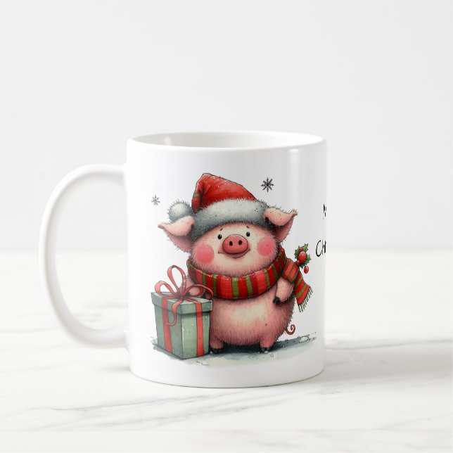 Caneca De Café Porco de Natal bonito em um Chapéu Santa (Esquerda)
