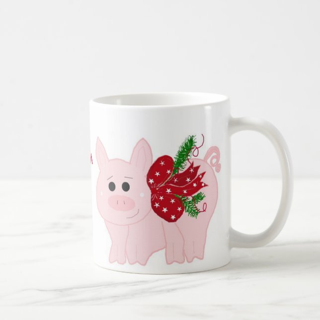 Caneca De Café Porco de Natal Humorístico com Dito (Direita)
