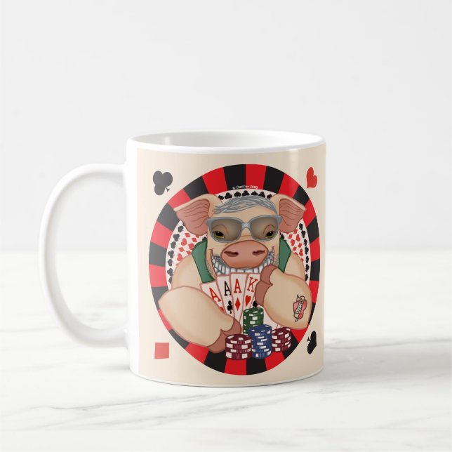 Caneca De Café porco de pôquer sorridente (Esquerda)