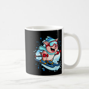 Caneca De Café Porco engraçado vai esquiar design férias de inver