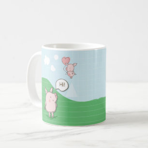 Caneca De Café Porco Flutuante Bonito Dizendo Oi