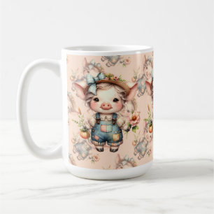 Caneca De Café Porco Fofo Farmcore de Macacão com Flores