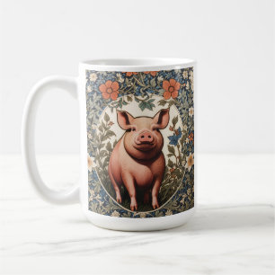 Caneca De Café Porco Fofo Inspirado em William Morris