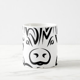 Caneca De Café Porco Tribal Negro e Branco