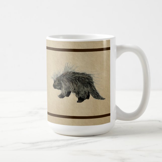 Caneca De Café Porcupine Em Papel Antigo (Direita)