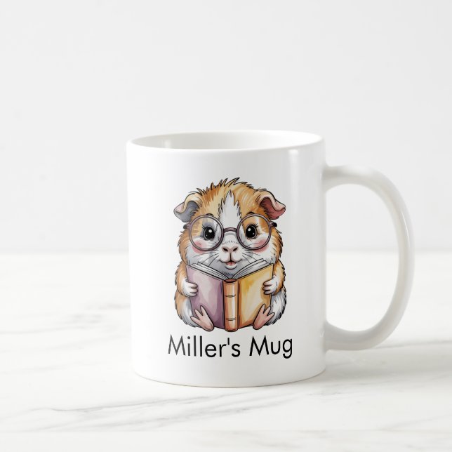 Caneca De Café Porquinho-da-índia Fofo Lendo um Livro Personaliza (Direita)