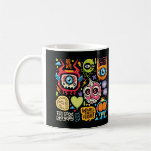 Caneca De Café Porta-Monstro Bonita e Colorida Desenhada à Mão