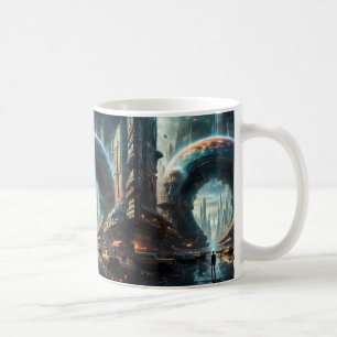 Caneca De Café Portal Futurístico do Planeta de Alienígena com Po