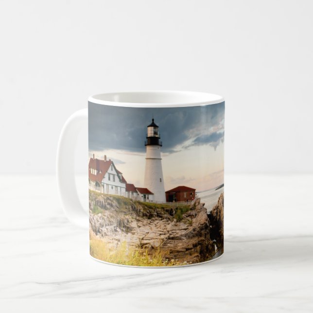 Caneca De Café Portland Head Light | Cabo Elizabeth ME (Frente Esquerda)