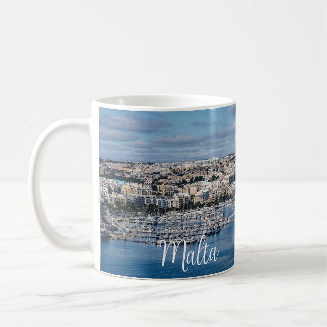 Caneca De Café Porto de Sliema com edifícios modernos e barcos (Esquerda)