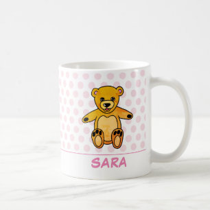 Caneca De Café Portos Rosa Cute Teddy Bear com Nome Kid