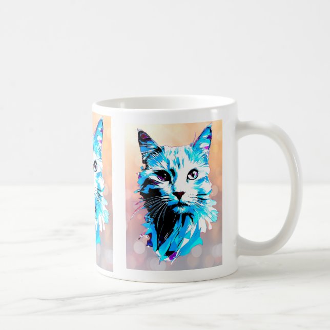 Caneca De Café Portrait artistique de chat aux couleurs vives. (Direita)