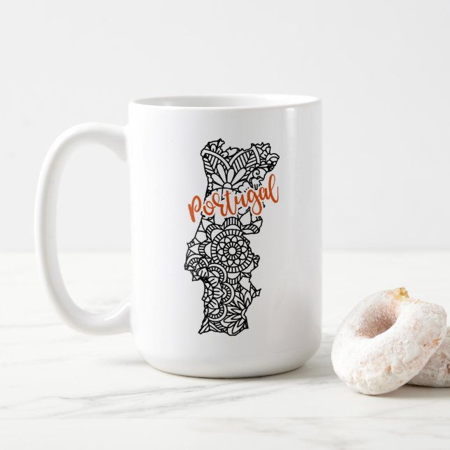 Caneca De Café Portugal Floral Mandala Silhouette (Com Donut)