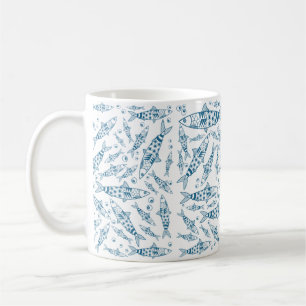 Caneca De Café Português Lisboa Sardinha Padrão Azulejos Branco