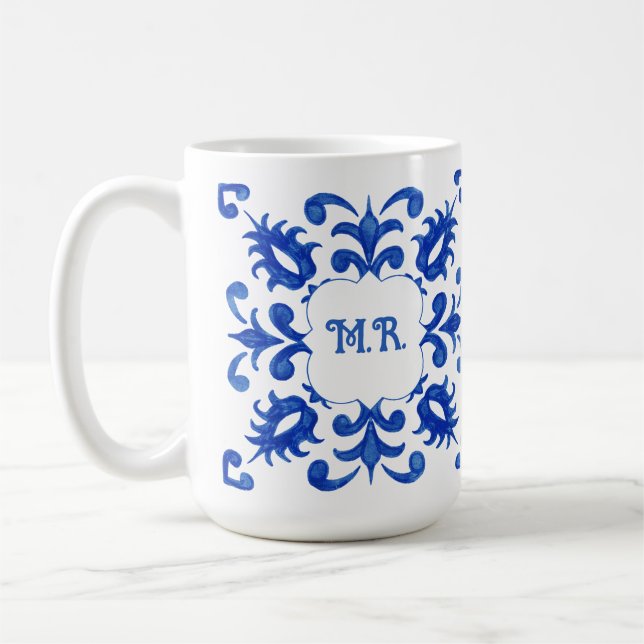 Caneca De Café Portuguese Blue Tile Monogram  (Esquerda)
