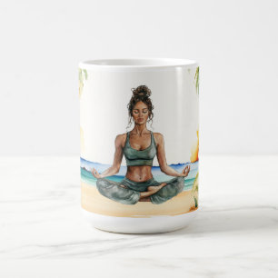 Caneca De Café Posição de Yoga na praia