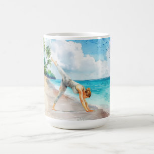 Caneca De Café Posição de Yoga na praia