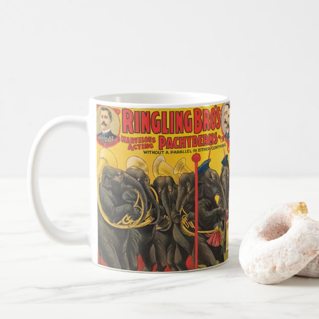 Caneca De Café Poster de Circo de Elefantes (Com Donut)