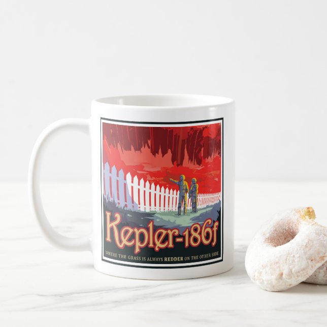 Caneca De Café Poster De Espaço Retroativo Do Kepler-186f. (Com Donut)