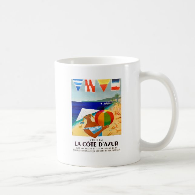 Caneca De Café Poster de viagens 1957 do francês de Cote d'Azur (Direita)