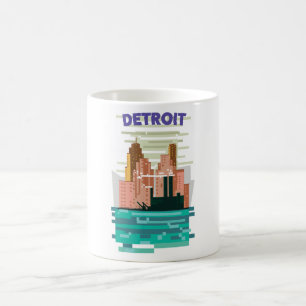 Caneca De Café Poster de viagens do horizonte de Detroit City.