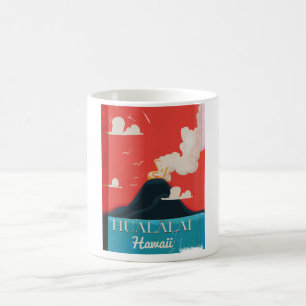 Caneca De Café Poster de viagens Hualālai vulcano vintage Hawaii