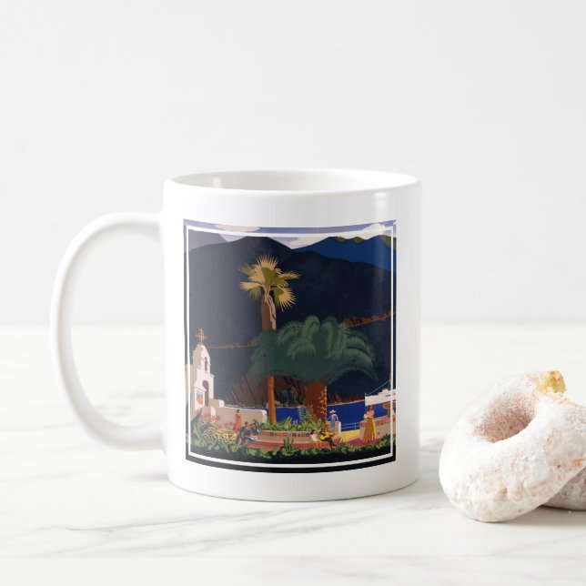 Caneca De Café Poster de viagens - Papais noeis Ilha Catalina, Ca (Com Donut)