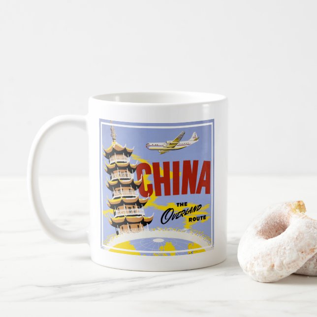 Caneca De Café Poster de viagens Para Northwest Orient Airlines (Com Donut)