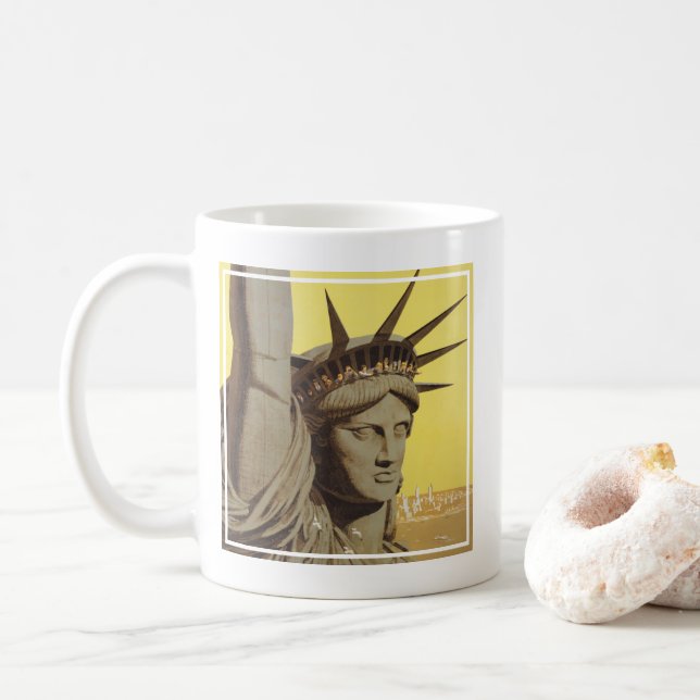 Caneca De Café Poster de viagens Para Nova Iorque, United Air Lin (Com Donut)