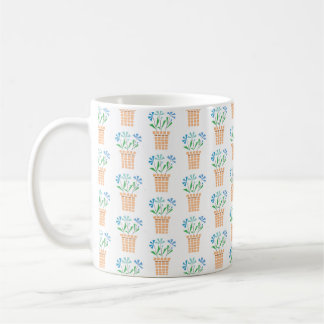 Caneca De Café Potes Florais Azuis Impressão de Bloco Moderno