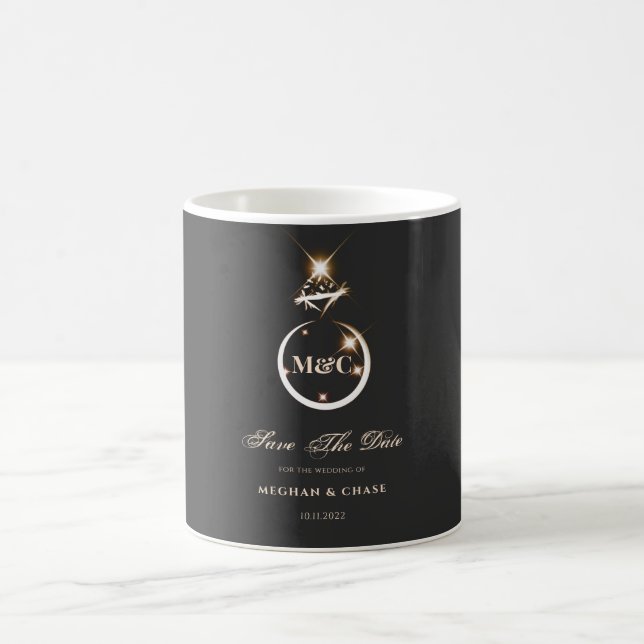 Caneca De Café Poupar na Data do Casamento Monograma Dourado com  (Centro)