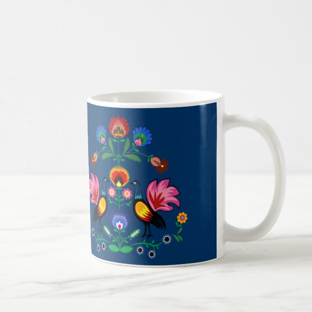 Caneca De Café Povos poloneses com floral decorativo & os galos (Direita)