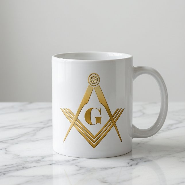 Caneca De Café Praça e Compasso Maçom Ouro (Criador carregado)