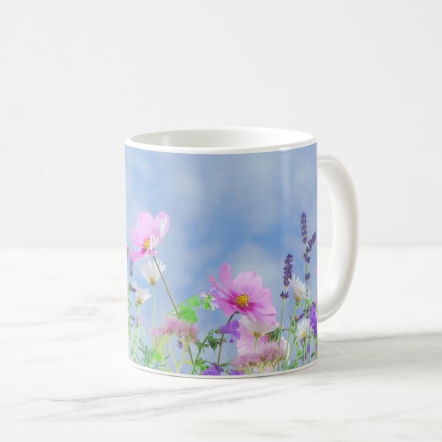 Caneca De Café Prado com lindas flores silvestres pastéis (Frente Esquerda)