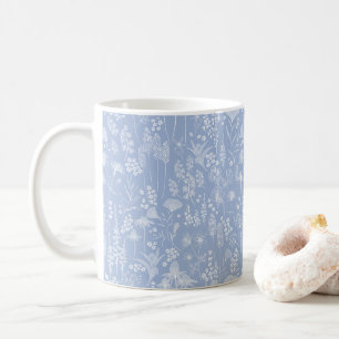 Caneca De Café Prado de flor selvagem branco com Mug de Café azul