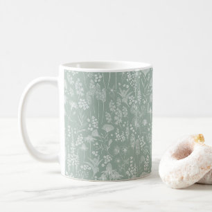 Caneca De Café Prado de flor selvagem branco em verde sage
