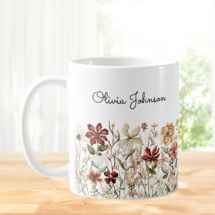 Caneca De Café Prado de flor selvagem personalizado com aquarela
