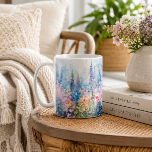 Caneca De Café Prado de Flores Silvestres em Aquarela Pastel