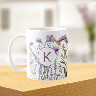 Caneca De Café Prado de Flores Silvestres Roxas Monogramadas em A