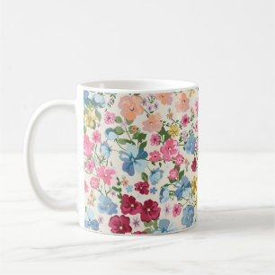 Caneca De Café Prado de Verão, padrão florescente de plantas.