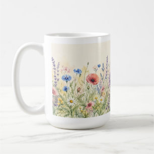 Caneca De Café Prado Floral de Flores Silvestres em Aquarela