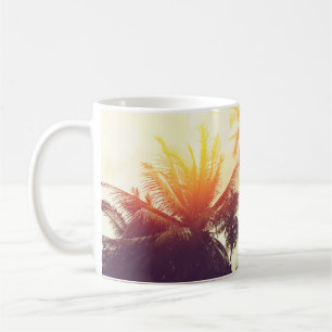 Caneca De Café Prados tropicais de praia com palmeiras silhuetas
